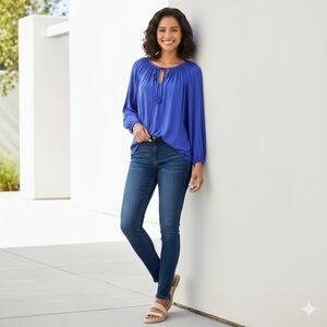 Jennifer Lopez JLO Tie Neck Long Bishop Sleeve Small Top